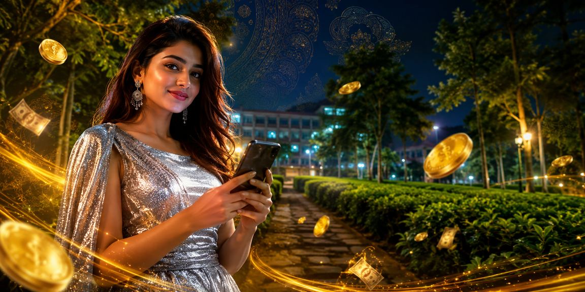 ময়মনসিংহের চা বাগান এলাকায় মোবাইলে লটারি টিকিট কিনছেন একজন